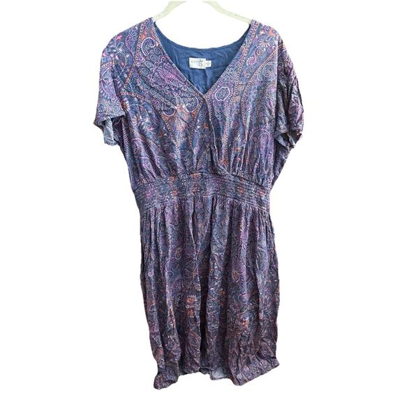 Terra & Sky‎ Women Dress Plus Size Surplice Midi Blue Paisley Size 2X 20w-22w - Picture 1 of 8
